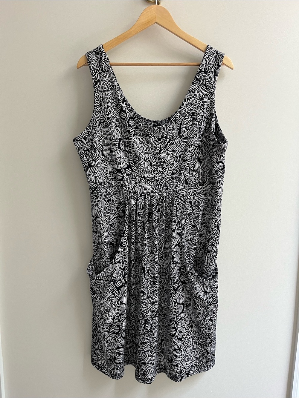 Portocruz Jersey Draped Beach Casual Mini Dress Black White Pattern 1X